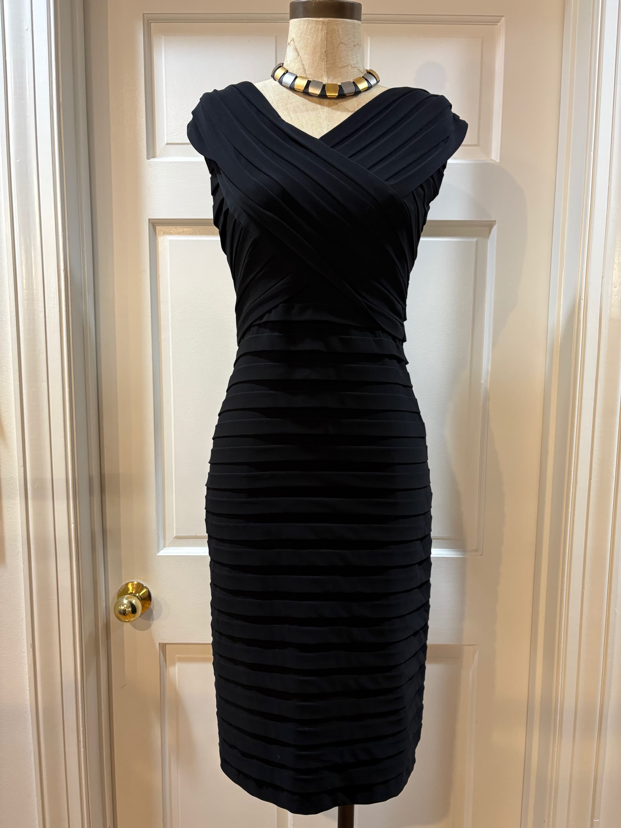 Adrianna Papell Classic Noir Shutter-Pleated Little Black Dress