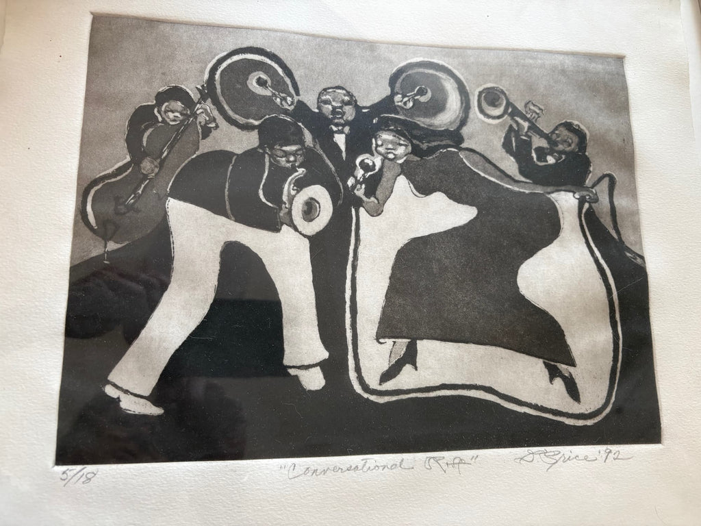 Original Signed Jazz Art Print "Conversational Riff" by L. Grice (1992) — Low Edition 5/18