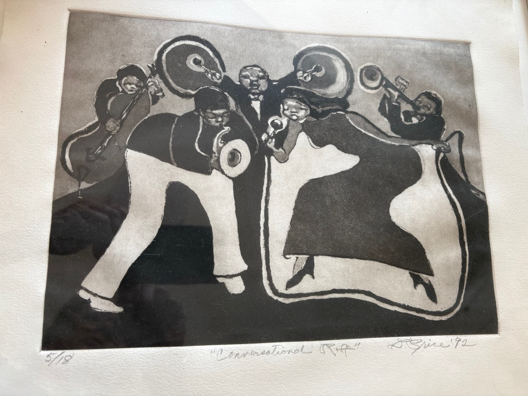 Original Signed Jazz Art Print "Conversational Riff" by L. Grice (1992) — Low Edition 5/18