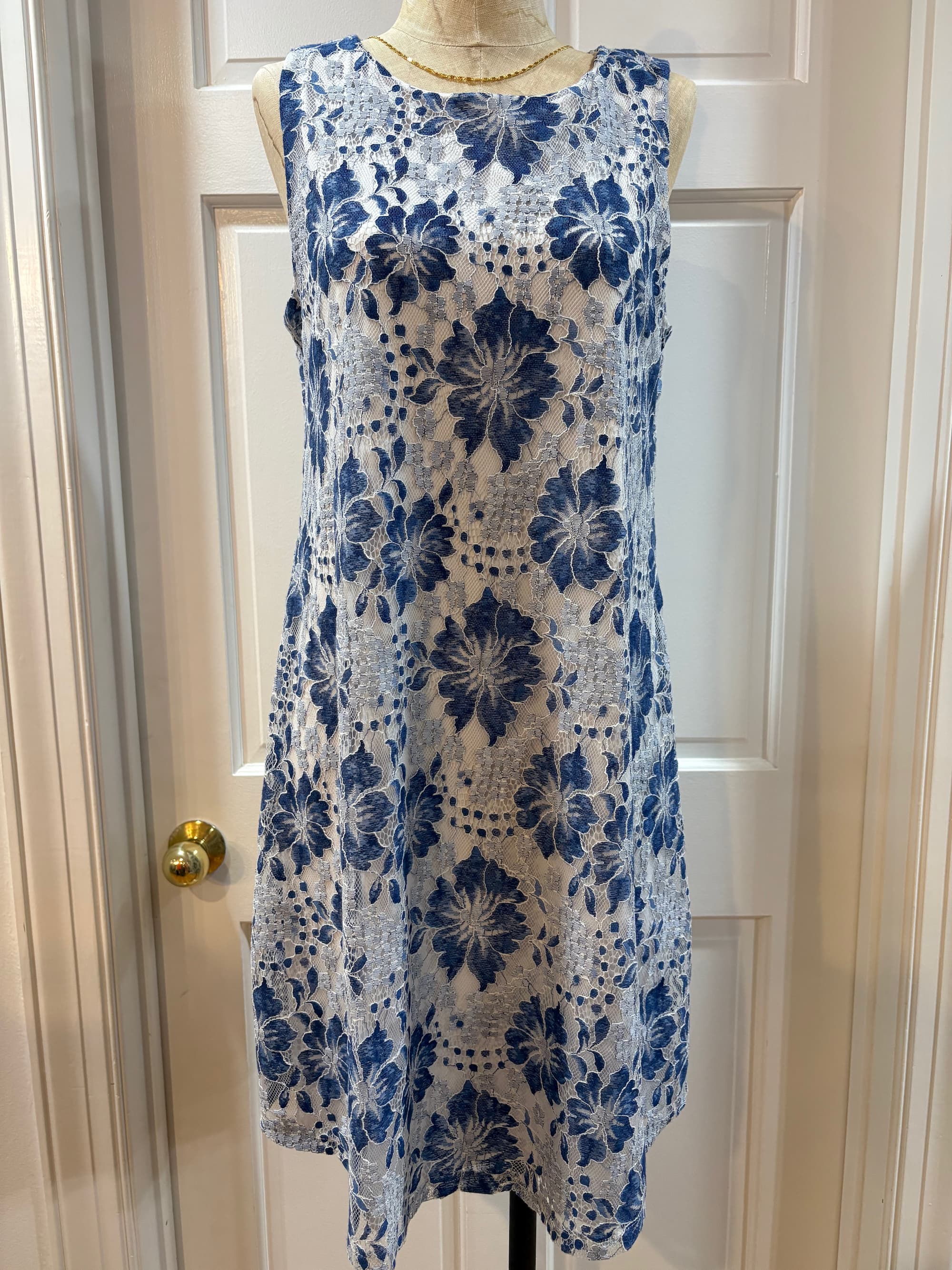 Eliza J Blue Floral Lace Trapeze Mini Dress