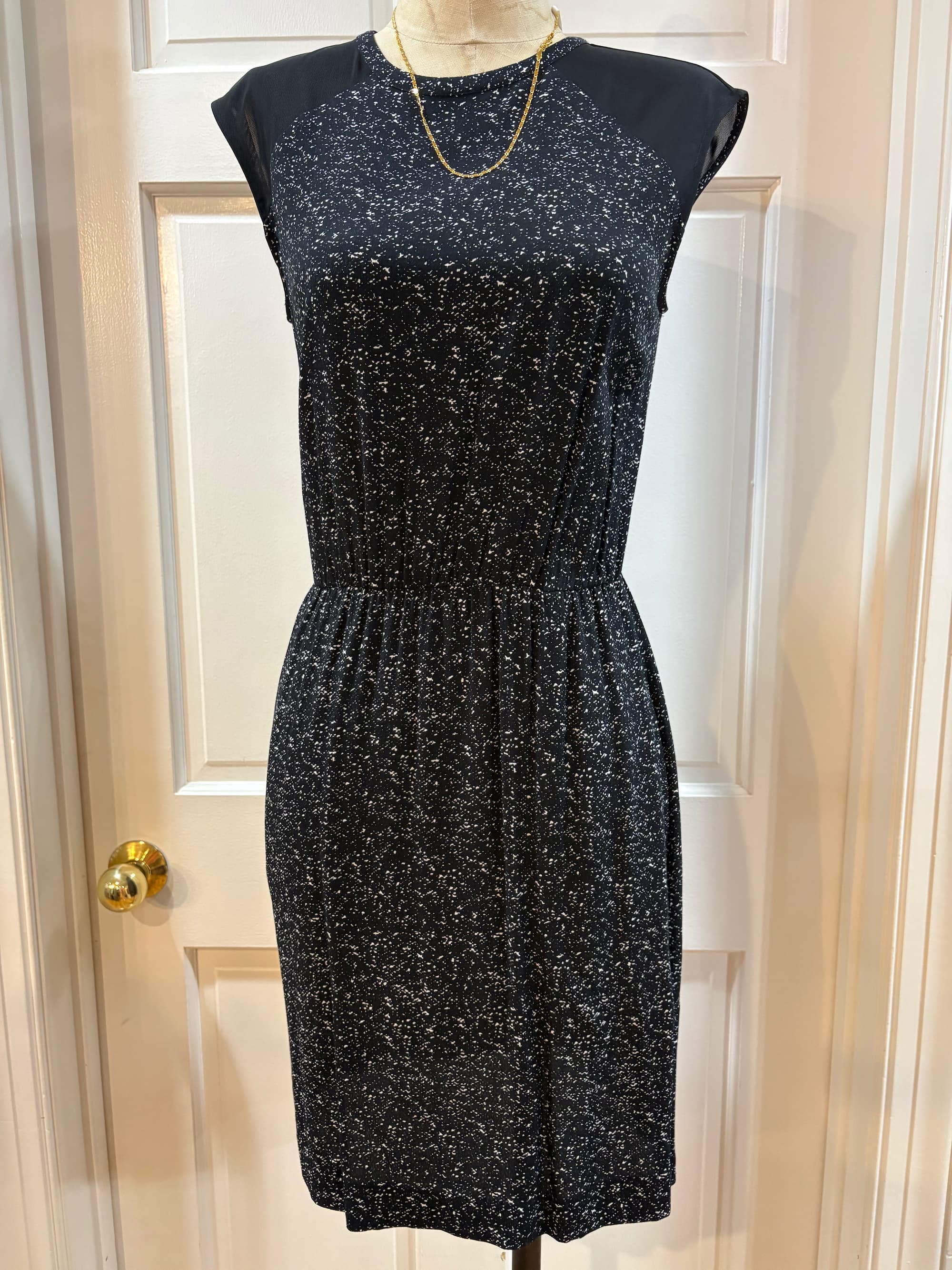 Banana Republic Speckled Monochrome Dress with Mesh Details