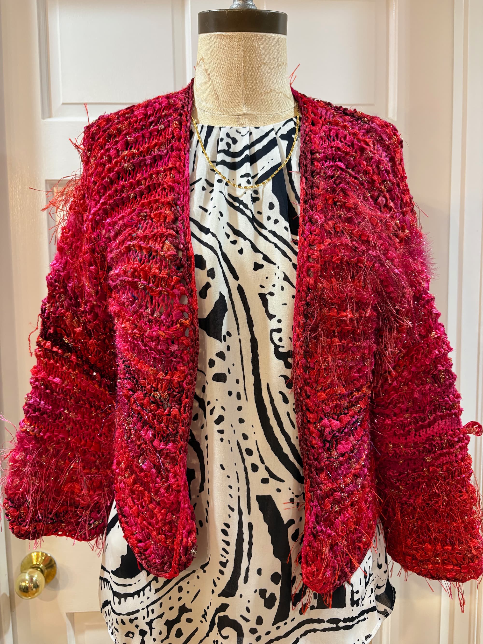 The Crimson Weaver: Hand-Knit Shaggy Fringe Fantasy Knit