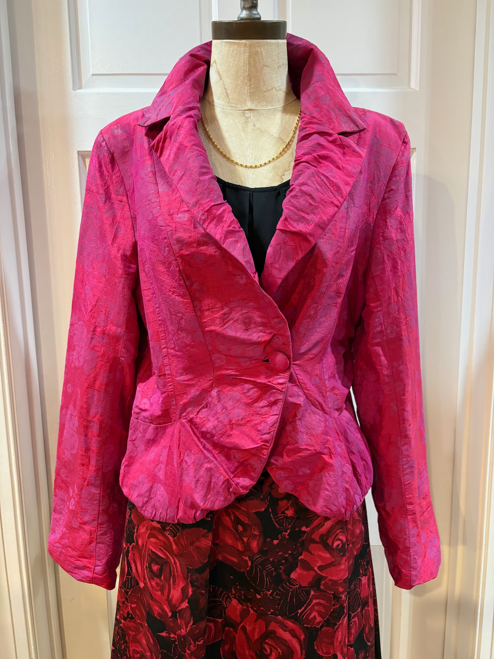 Vintage 90s Oilily Hot Pink Cropped Dupion Silk Blazer