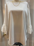 Grand &amp; Greene "Aria" Lace-Cuff Boatneck Blouse in Optic White