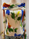 Vintage Chetta B by Sherrie Bloom100% Silk Off-the-Shoulder Floral Blouse