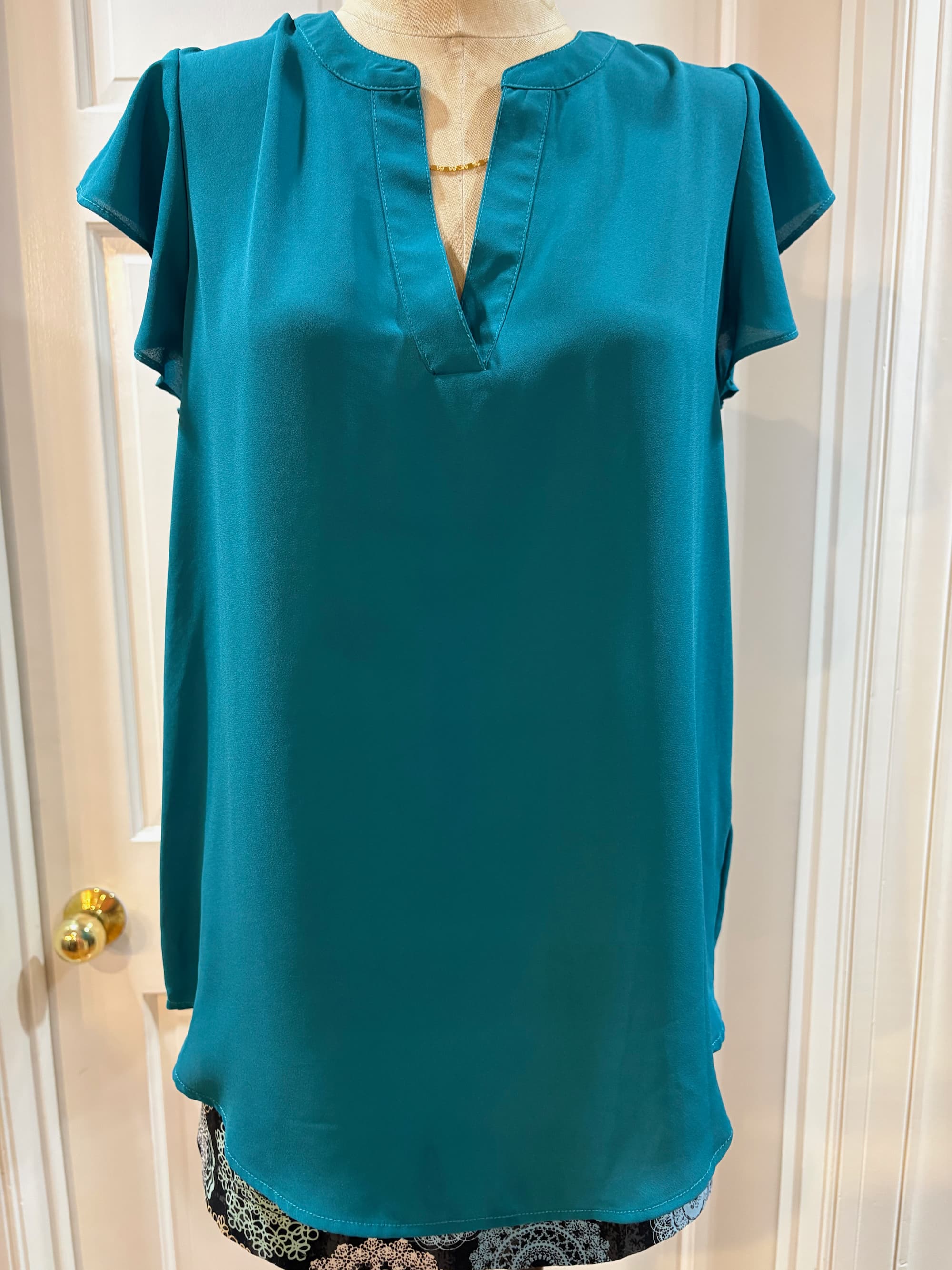 Adrianna Papell Vivid Teal Flutter-Sleeve Top