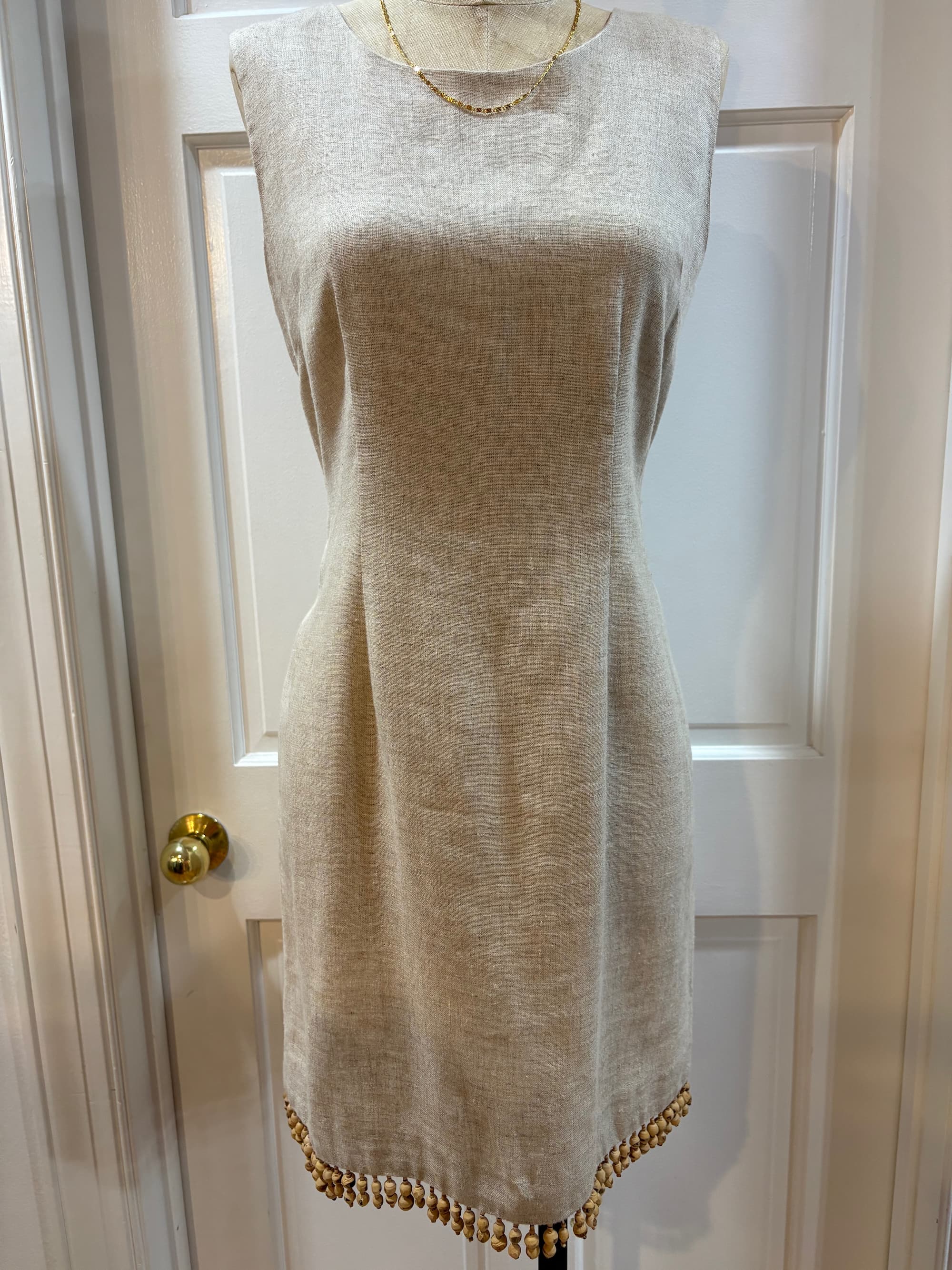 Vintage Revival Havana Beaded-Hem Linen Sheath Dress 