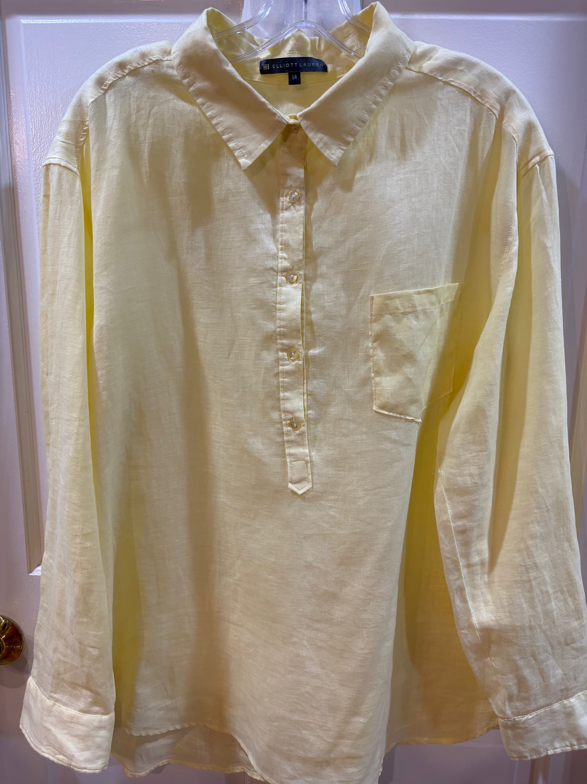 Elliott Lauren Pastel Yellow Woven Linen-Blend Top