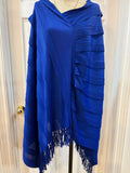 Pleats Please Issey Miyake "Madame T" Style Royal Blue Pleated Shawl Cape — Fringe Hem | Size M/L