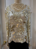 Vintage 1980s–90s Hand-Beaded Silk Evening Blouse — Trophy Top | Faux Pearl & Sequin | Size M