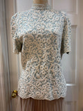 St. John Knit Blue & White Sequin Rhinestone Embellished Top — Vintage Designer | Size M
