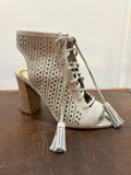 Marc Fisher Taupe Suede Cutout Lace-Up Open-Toe Heel — 3" Chunky | Size 6M