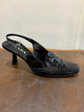 Prada Black Patent Leather Slingback Heel — Silver Buckle | Size 38.5
