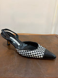 Manolo Blahnik Black & White Checked Kitten Heel — Made in Italy | Size 38.5