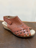 Earth Brown Crosshatch Leather Wedge Sandal — Velcro Strap | Size 8