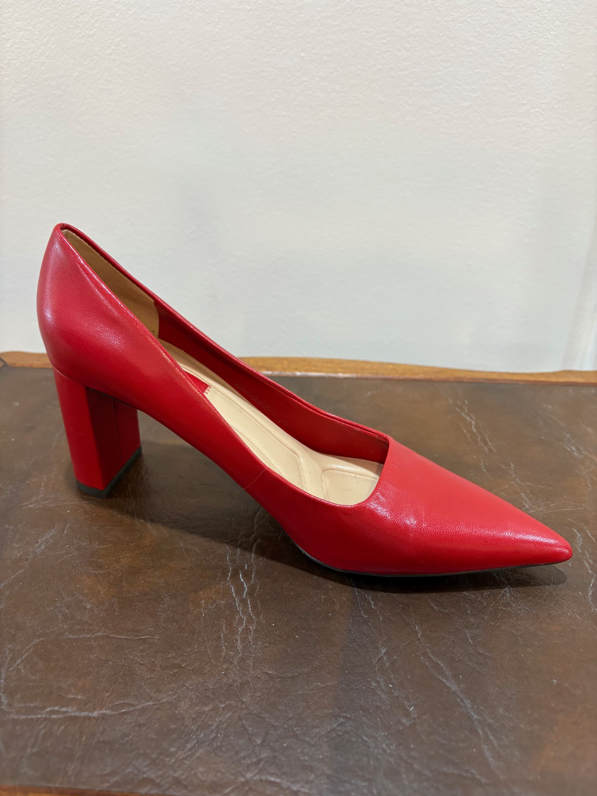 Franco Sarto Red Chunky Heel Pointed Toe Pump — Fits Size 10