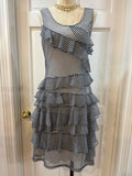 Lynn Ritchie Silver Striped Tiered Ruffle Dress — Black & White Sheer | Size M