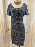 Burberry Brit "Freeda" Printed Silk Dress — Blue & White Abstract Animal Geometric Print | Size 10