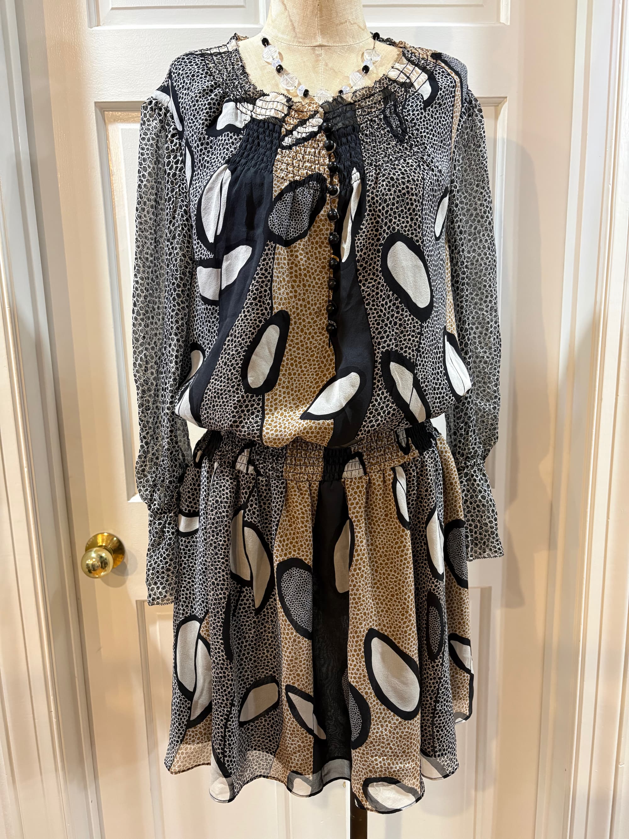Diane von Furstenberg "Kelley" Silk Chiffon Smocked Blouson Dress