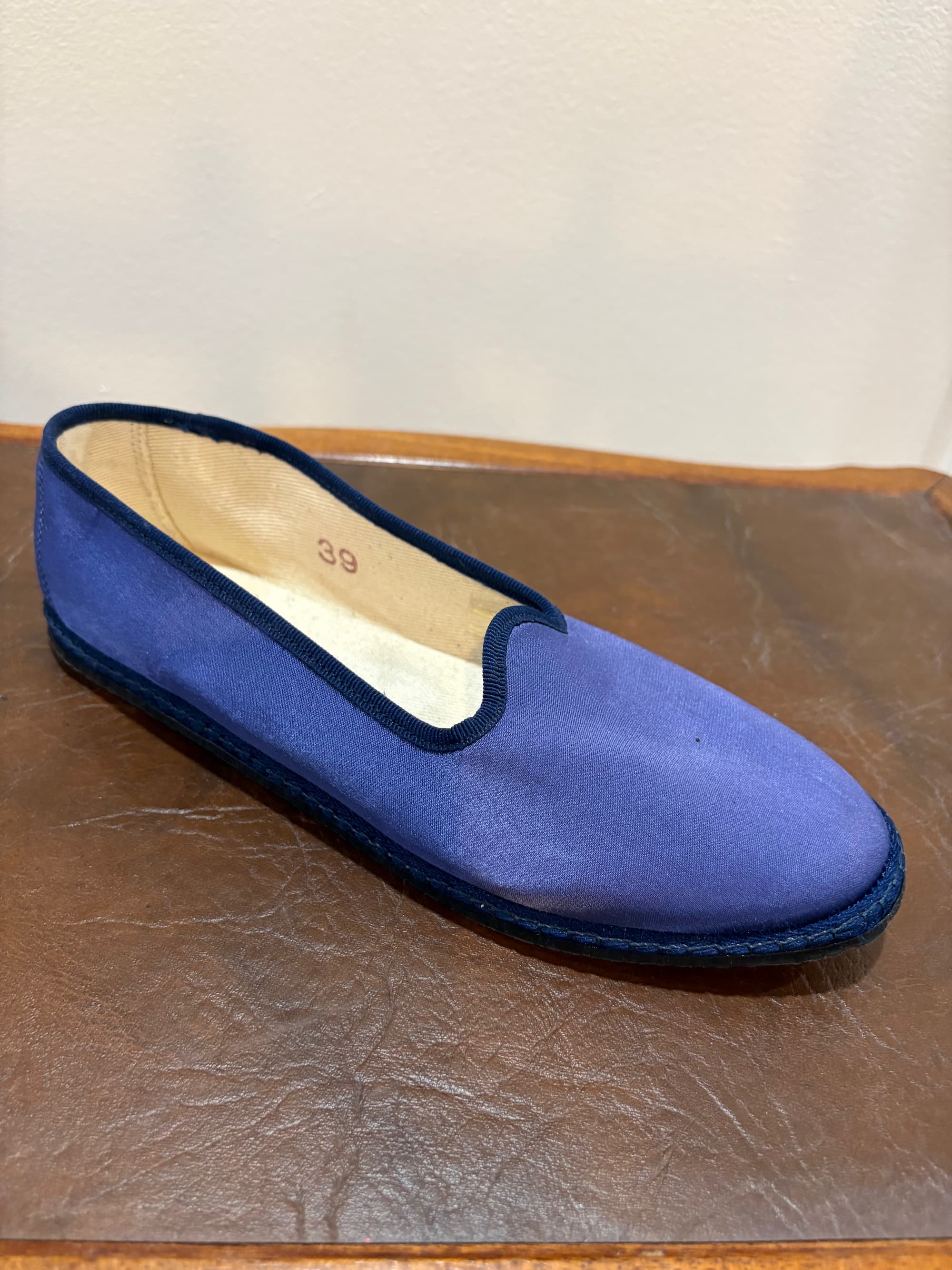 Vibi Venezia Friulane Venetian Gondolier Slipper — Royal Blue Moiré & Grosgrain