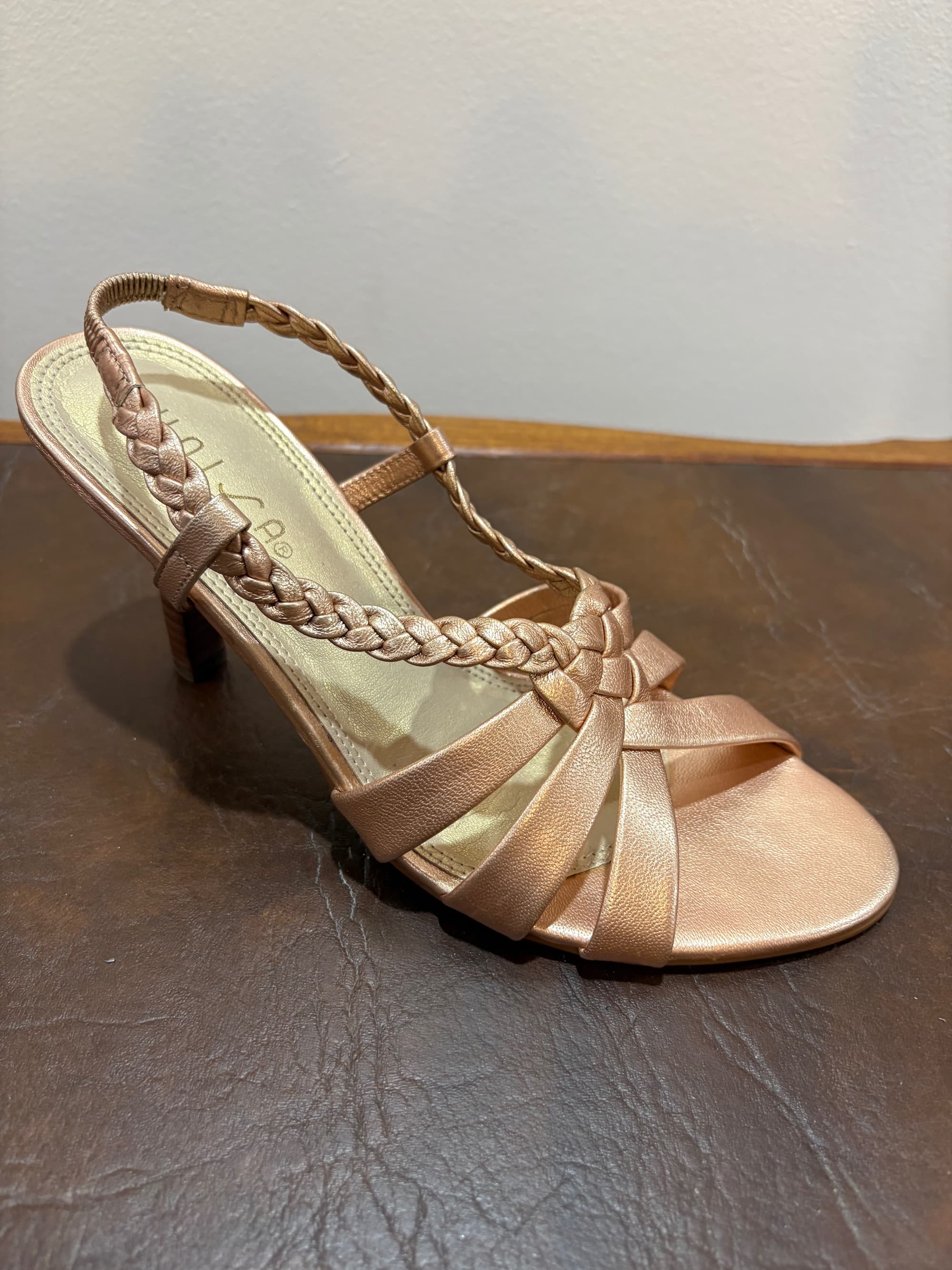 Unisa Bronze Metallic Braided Slingback Stiletto Sandal
