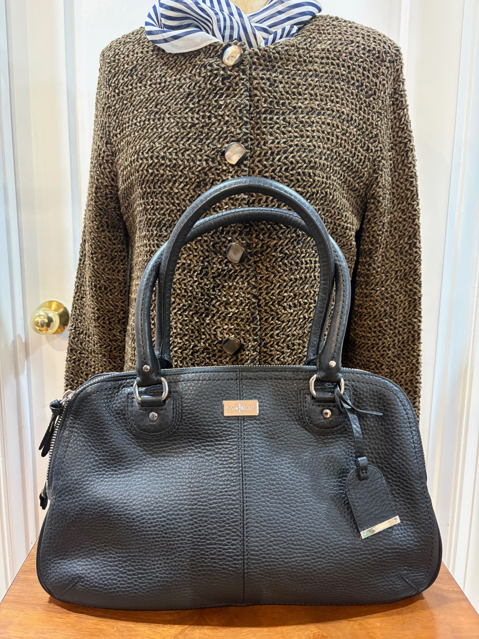 Cole Haan Village Soft Leather Satchel — Gunmetal Hardware & Key Fob Charm | EUC