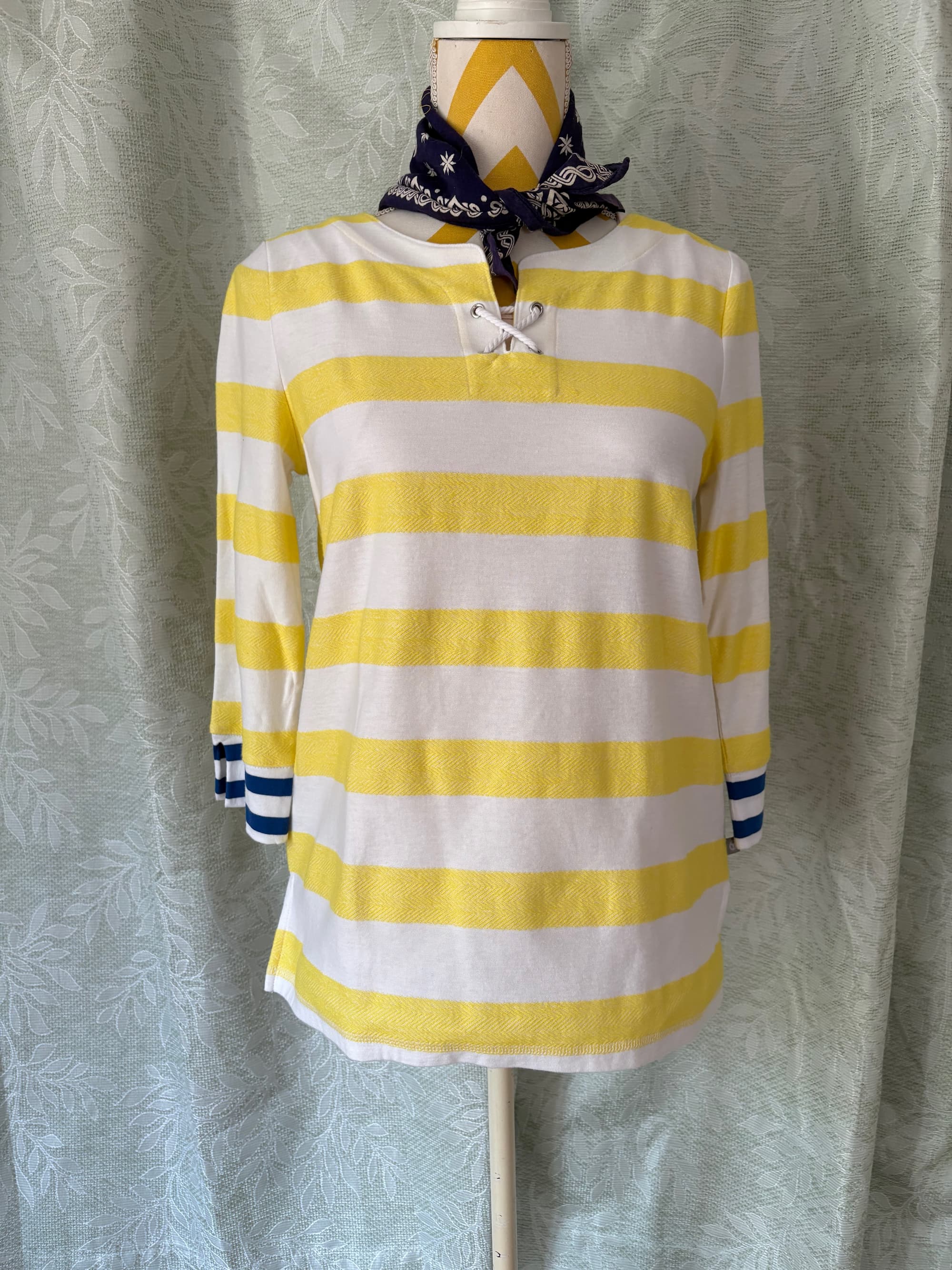 T by Talbots Yellow & White Striped Drawstring Pullover — NWT