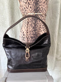 Dooney & Bourke Logo Lock Hobo Bag — Black Croc Embossed