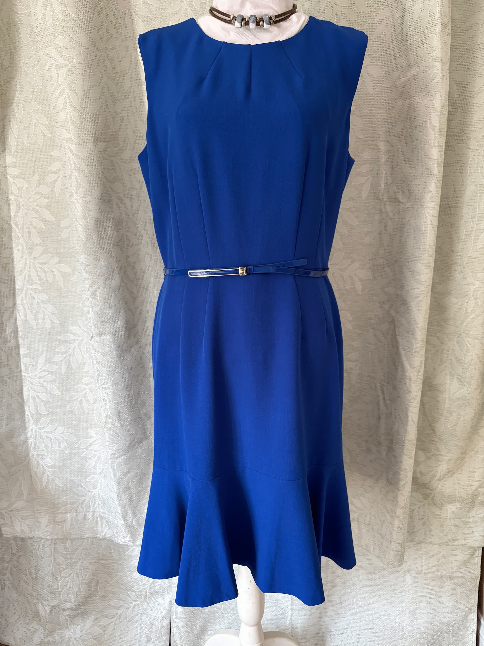 Tahari ASL Royal Blue Belted Flounce Hem Dress — Work-to-Cocktail