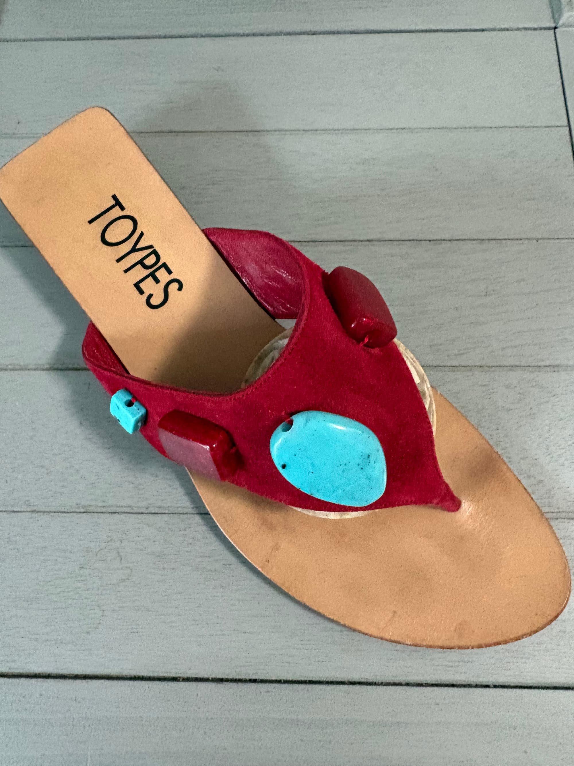 Toypes Spain Red Suede Embellished Thong Sandals