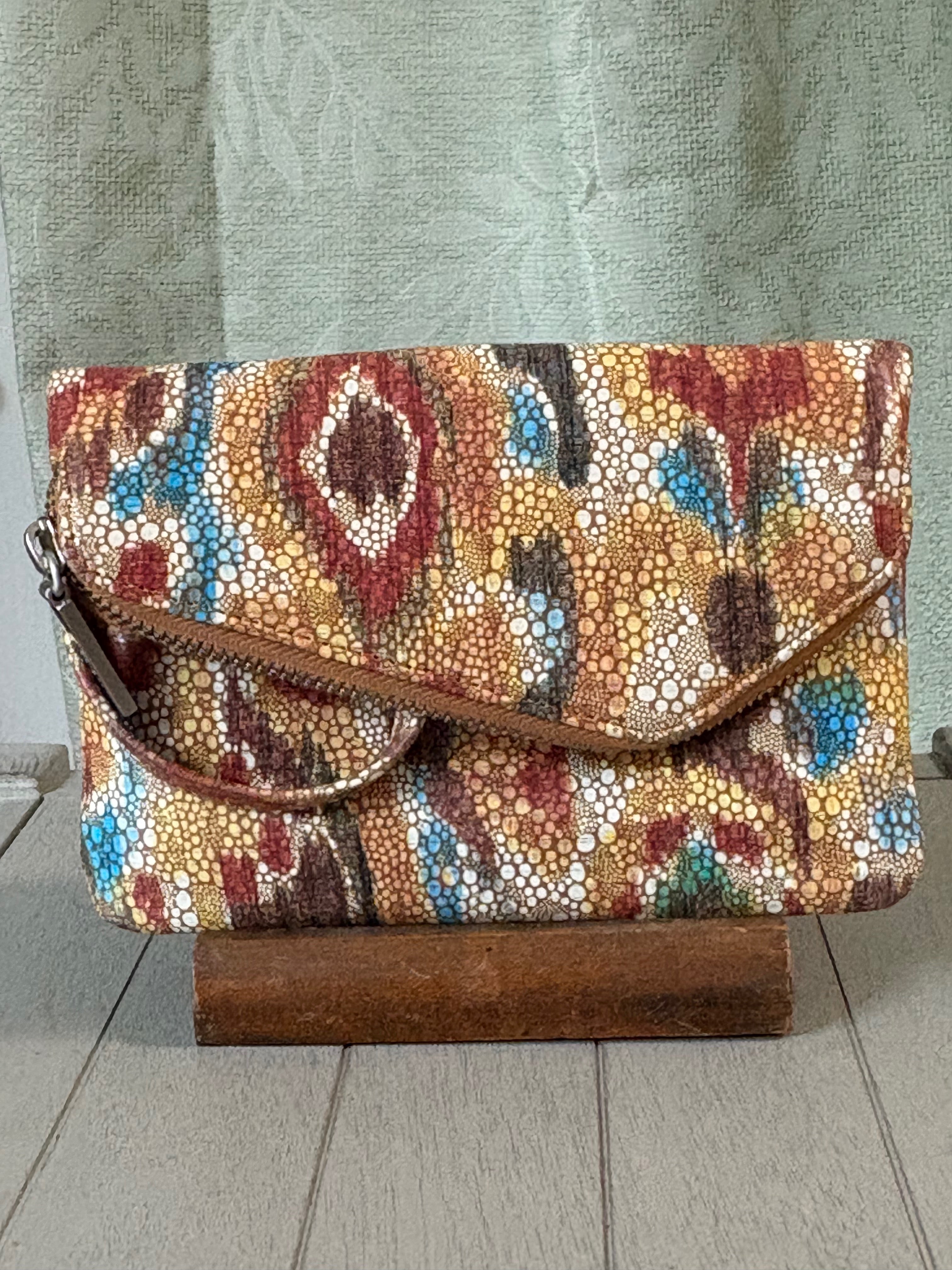 HOBO Leather Fold-Over Clutch Wallet Ikat Multicolor Print