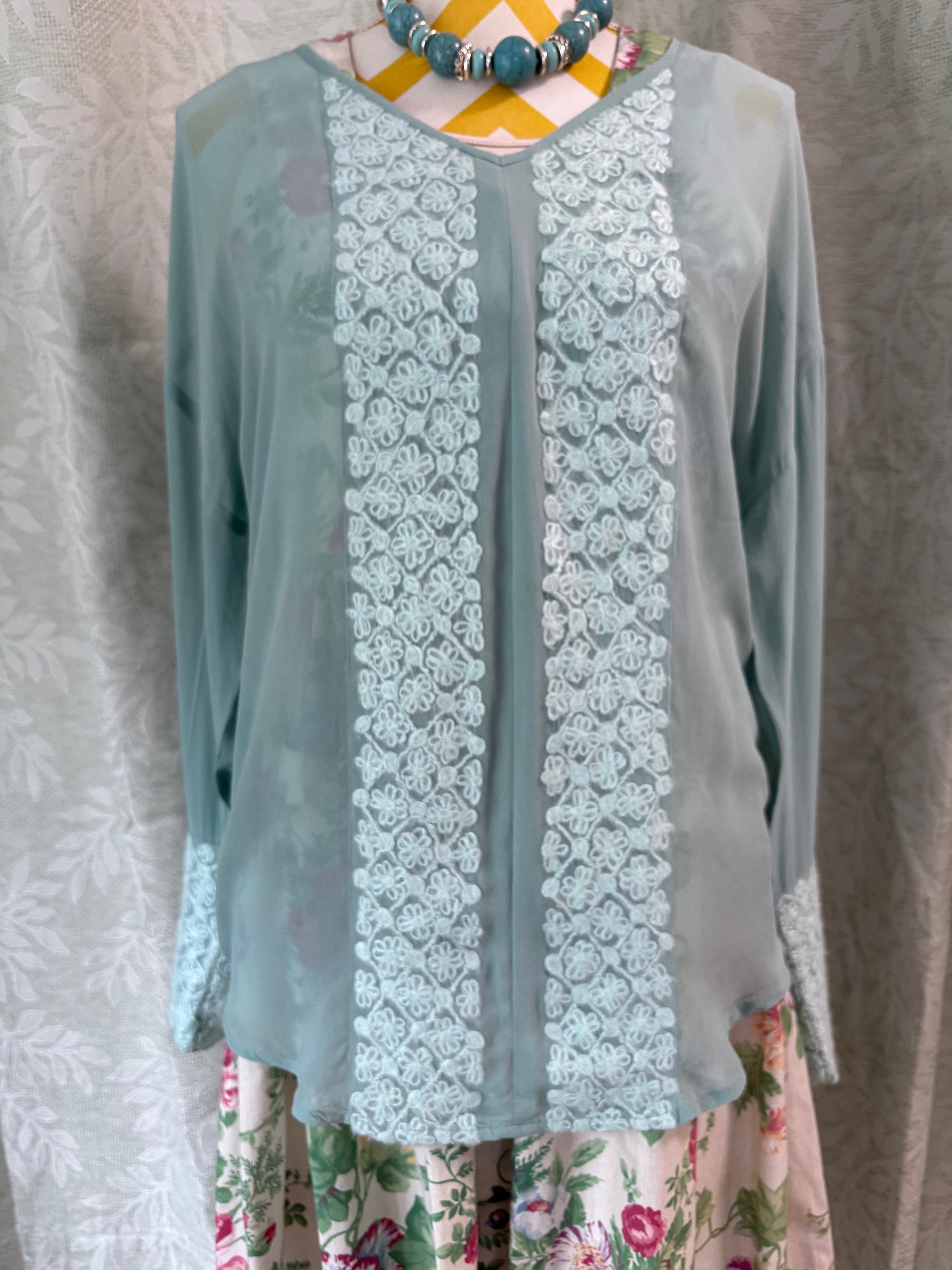 Sundance Catalog Floral Lace Silk-Blend Blouse