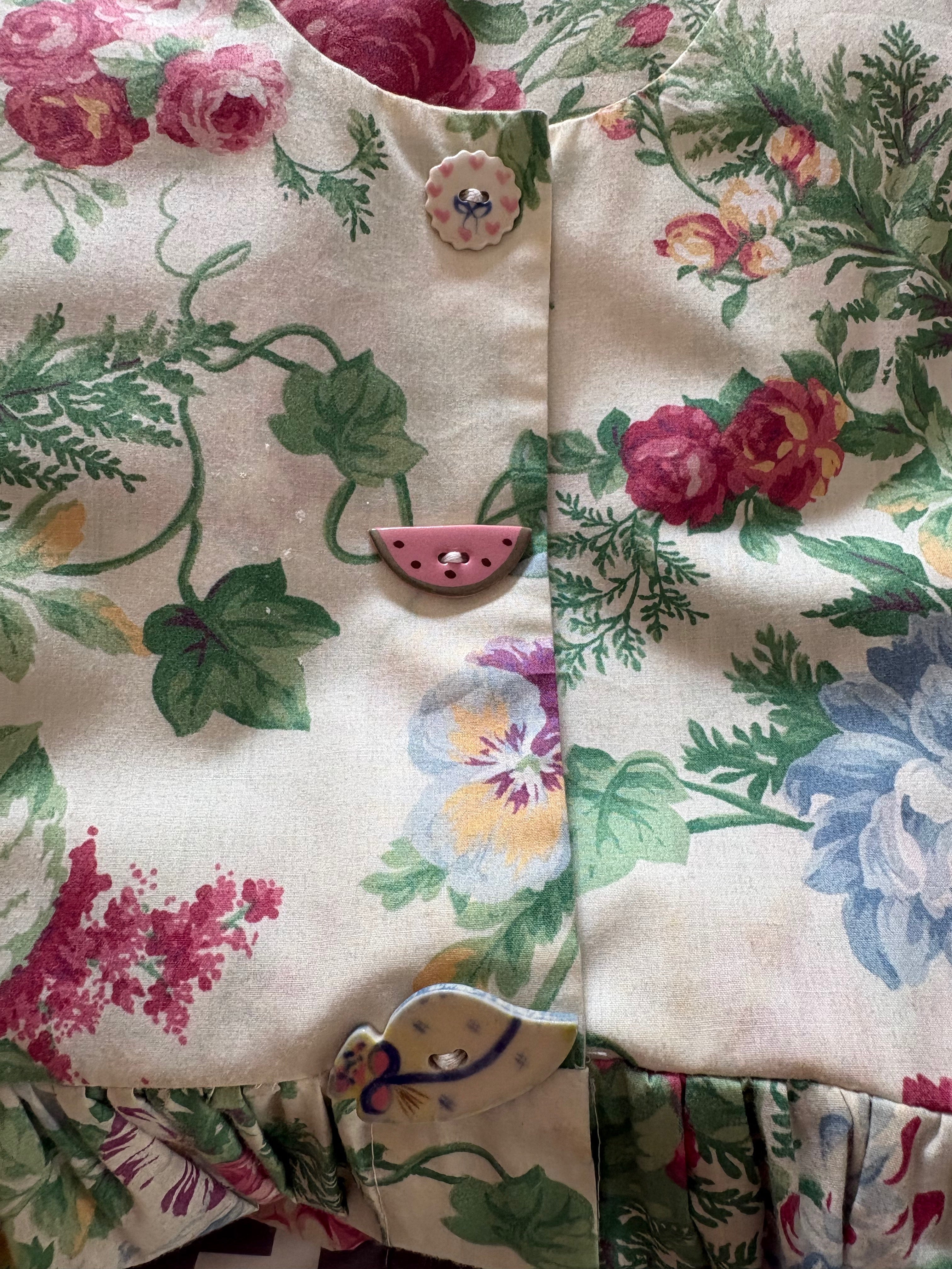 Vintage 80s Cabbage Rose Cotton Prairie Maxi Dress