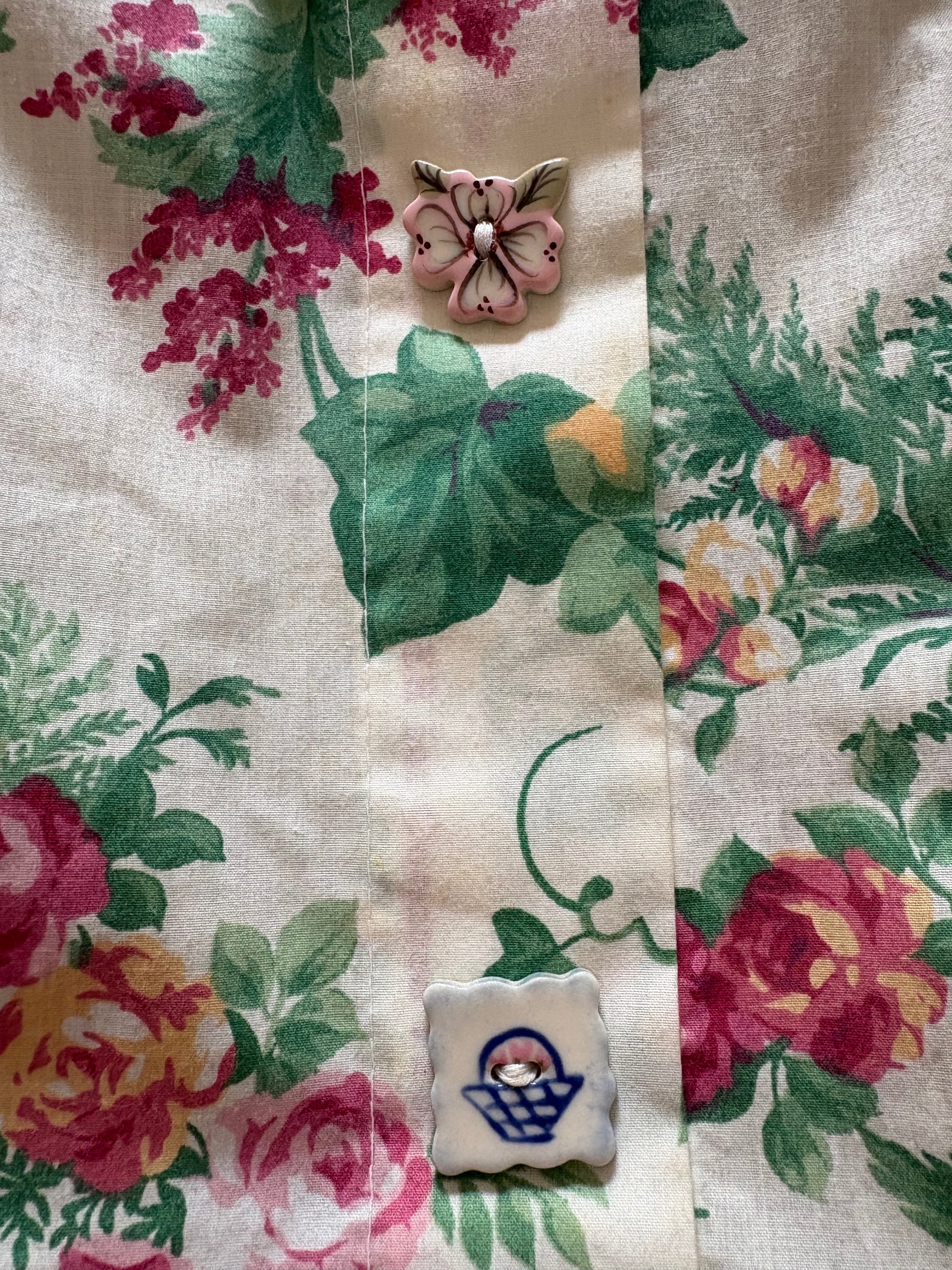 Vintage 80s Cabbage Rose Cotton Prairie Maxi Dress