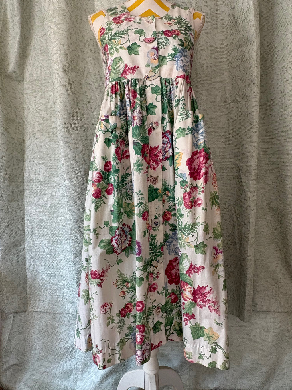 Vintage 80s Cabbage Rose Cotton Prairie Maxi Dress