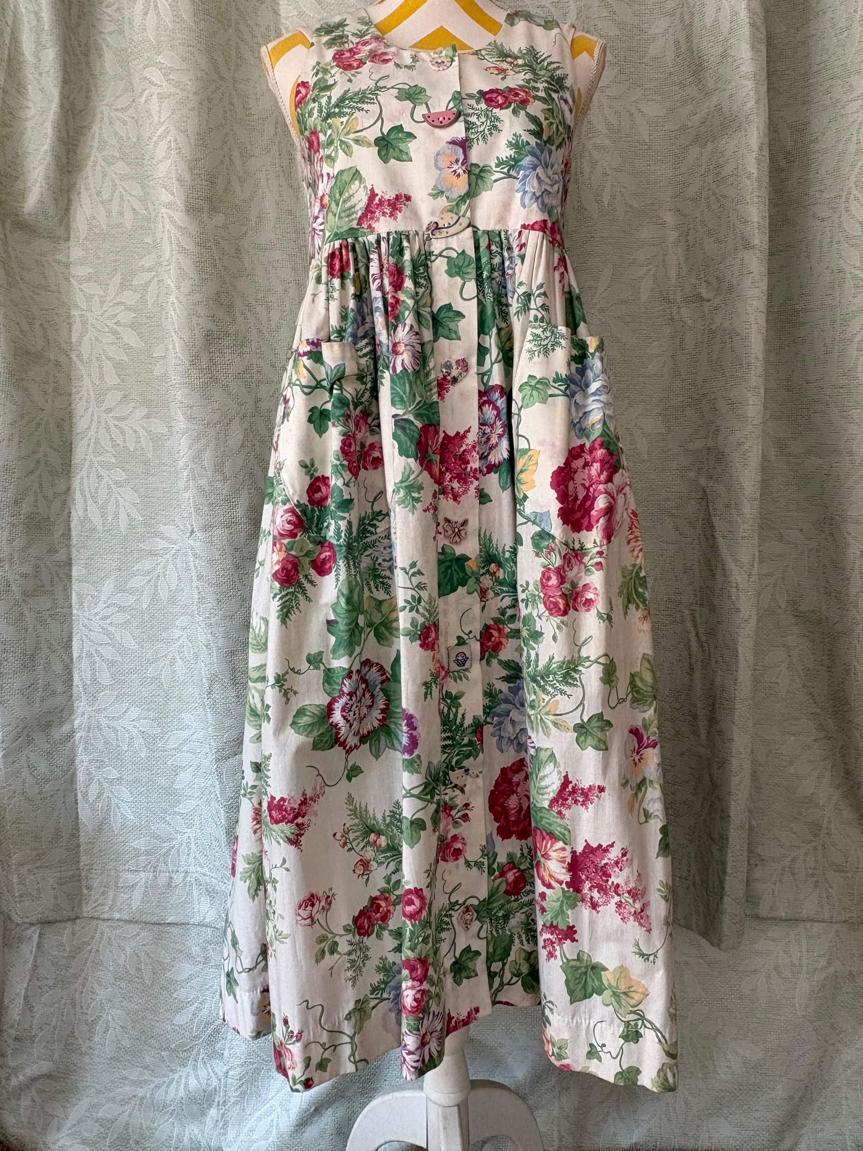 Vintage 80s Cabbage Rose Cotton Prairie Maxi Dress