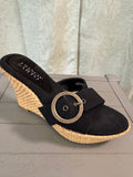 Franco Sarto Taziana Black Canvas Espadrille Wedge Slide Sandal