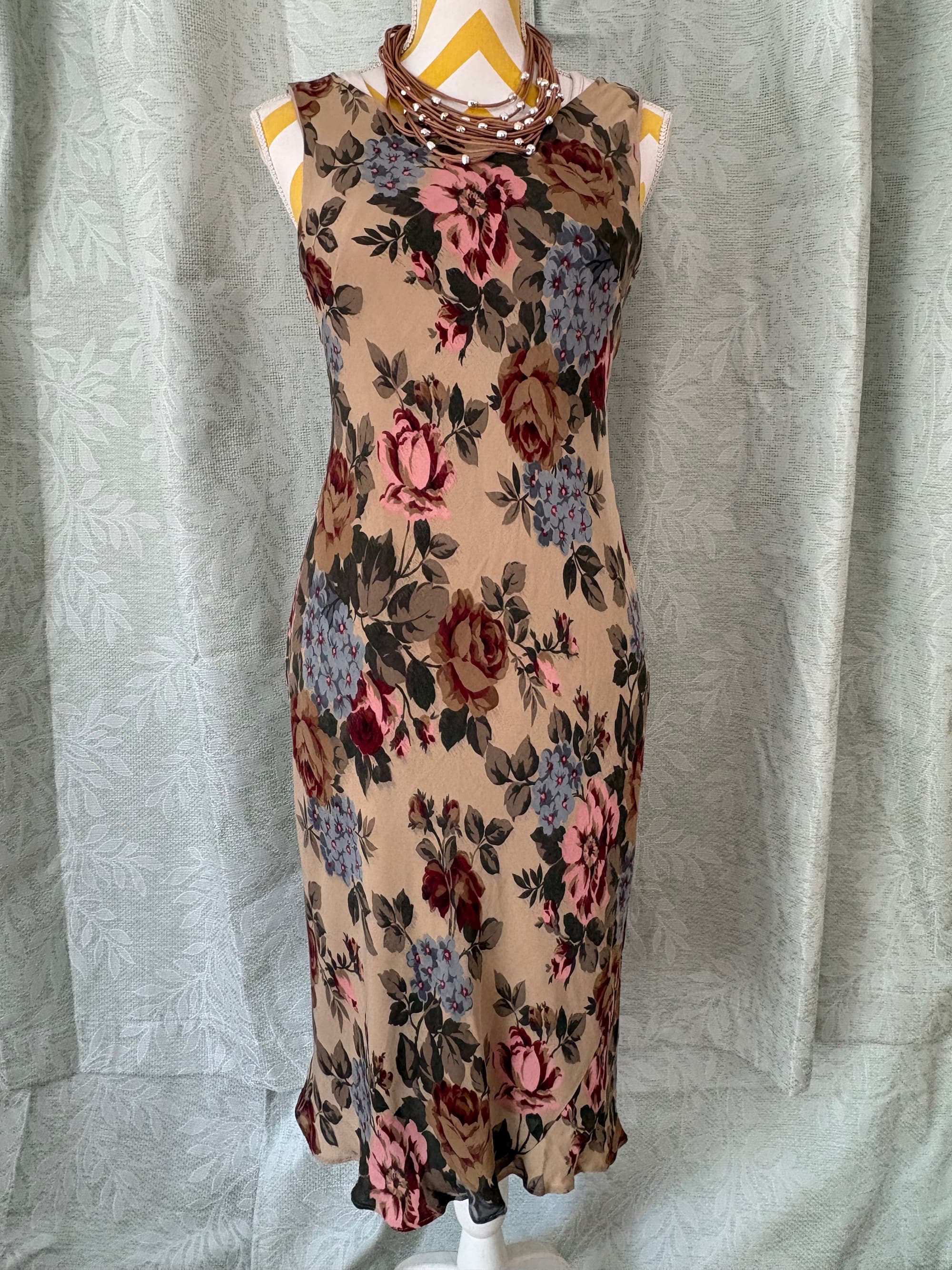 Casual Corner Floral Midi Dress Dusty Rose Hydrangea Print