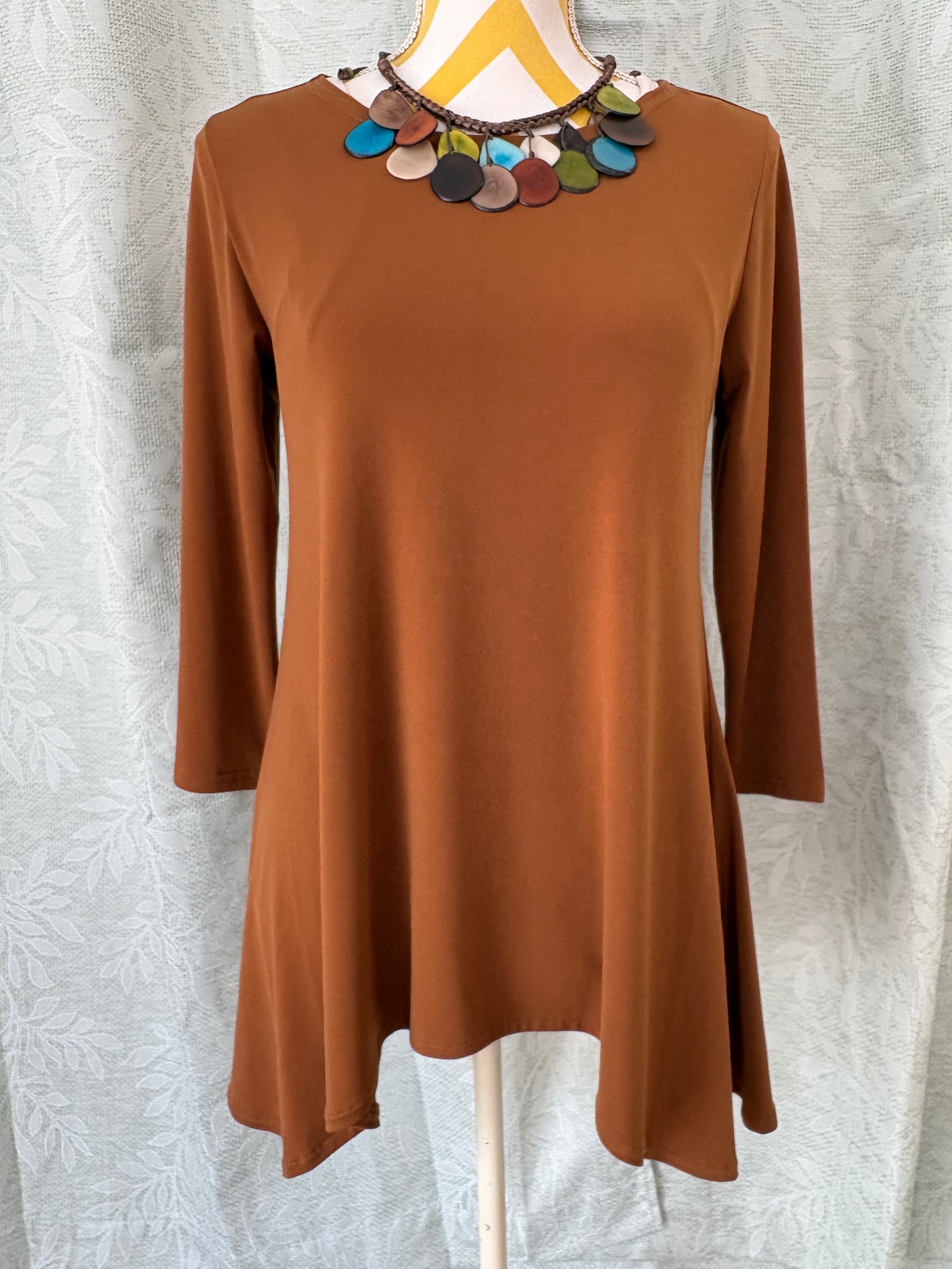 Alfani Matte Jersey Rust Brown Sharkbite Tunic Top