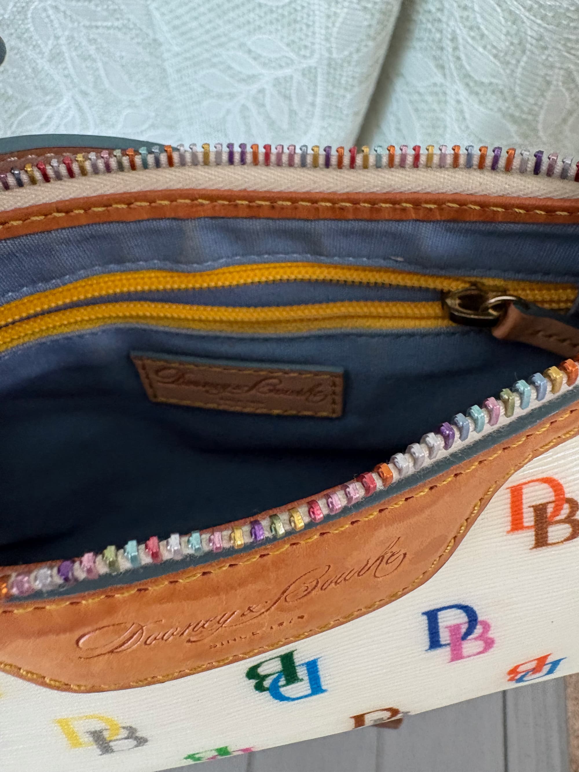 Dooney & Bourke "It Girl" Multicolor Monogram Patty Baguette Pouchette — Y2K Vintage | Heart Charm