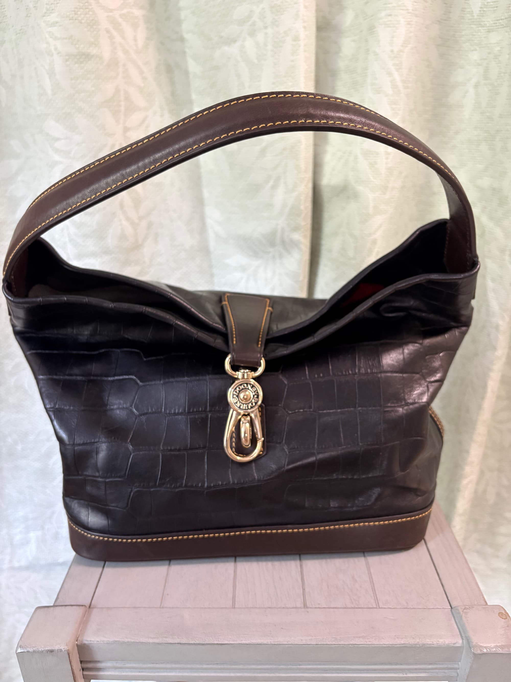 Dooney & Bourke Logo Lock Hobo Bag — Black Croc Embossed