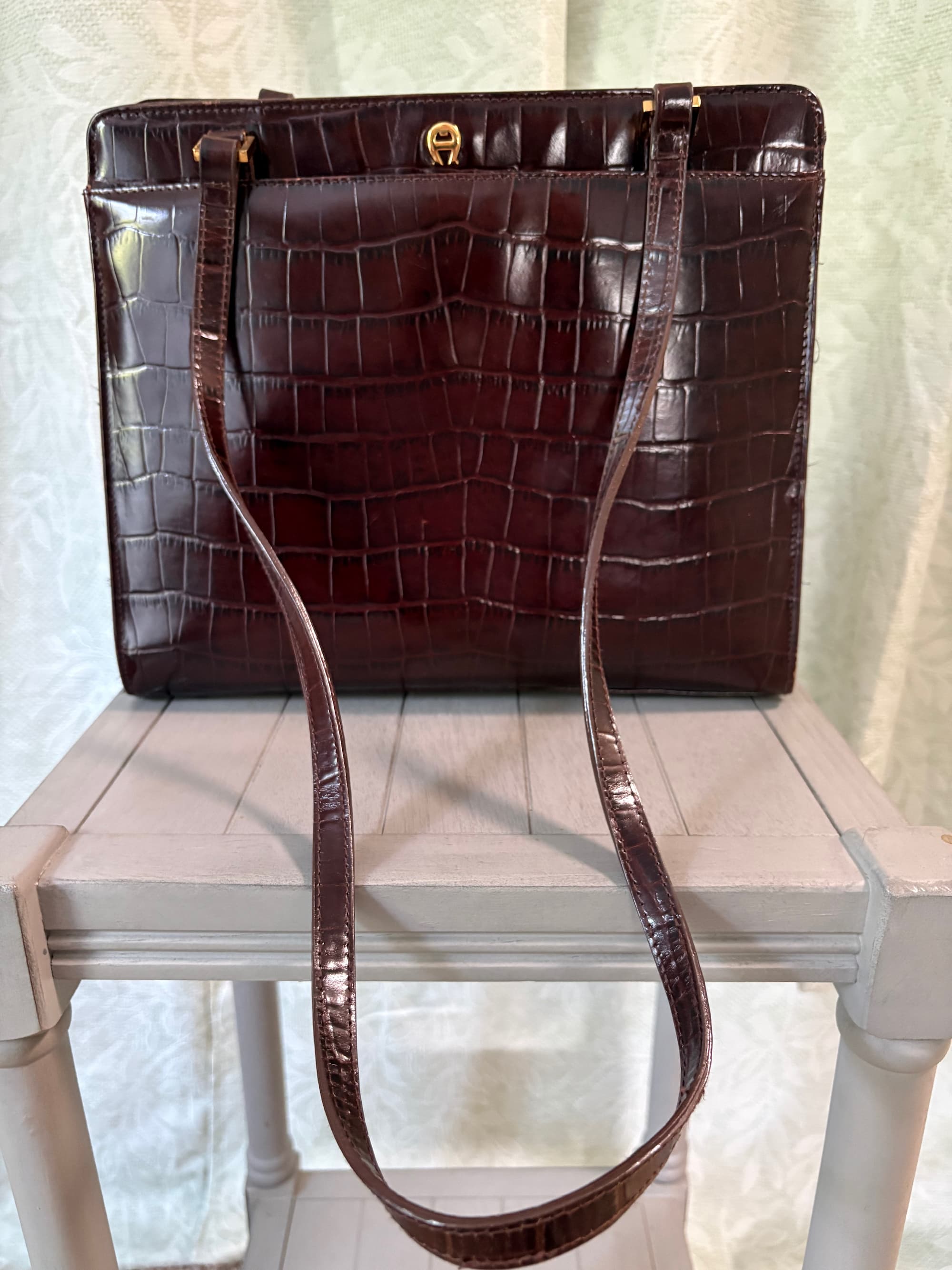 Etienne Aigner Structured Top-Handle Moc-Croc Bag