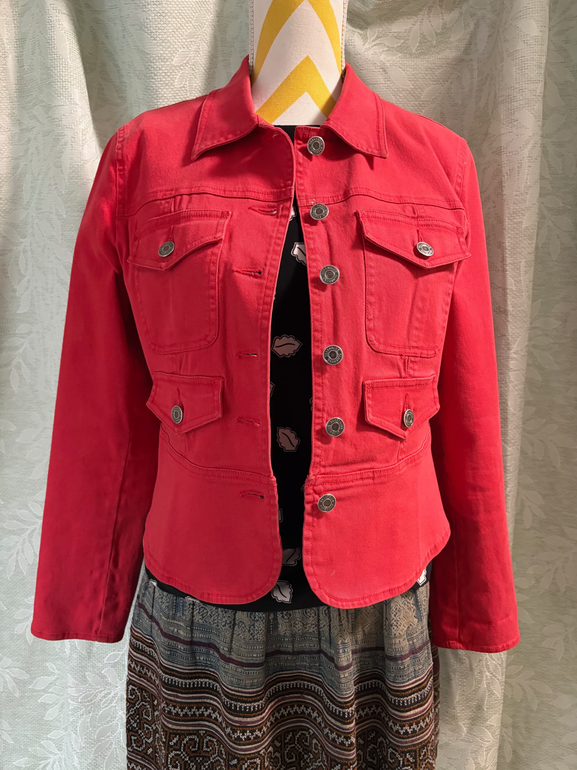 Telluride Clothing Co. Cherry Red Coral Denim Jacket | Size M